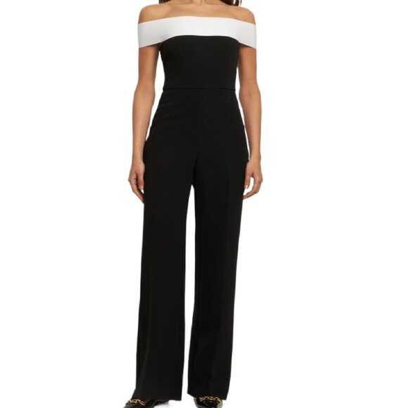 Chiara Boni Black & White Off-Shoulder Flared Leg Jumpsuit Size IT38 / US 2